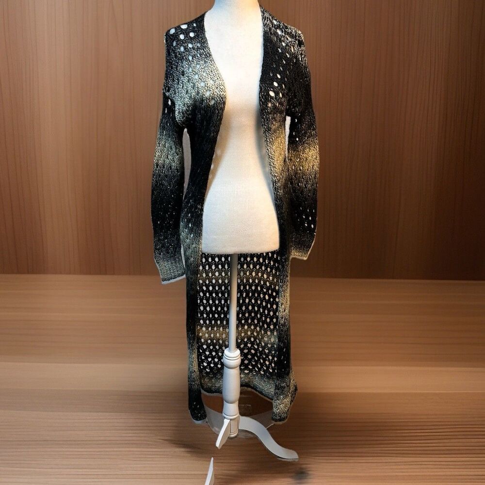 Charlotte Russe Black Ombre Crochet Boho Open Cardigan Size Small Long Sleeve